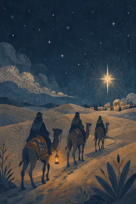 Wise Men Crossing Desert Under Bethlehem Star