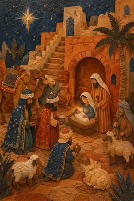 Wise Men and Camels Under Desert Star