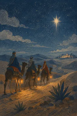 Wise Men Journey Beneath Bethlehem Star