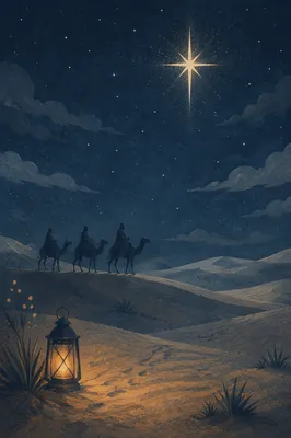 Wise Men Crossing Desert Beneath Christmas Star