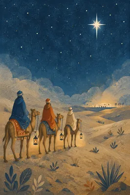 Wise Men Journey Under Bethlehem Star
