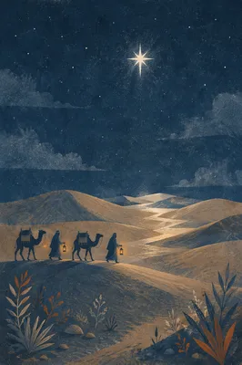 Wise Men Journey Under Desert Star
