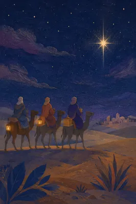Wise Men Crossing Desert Under Christmas Star