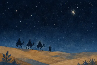 Wise Men Crossing Desert Under Guiding Star