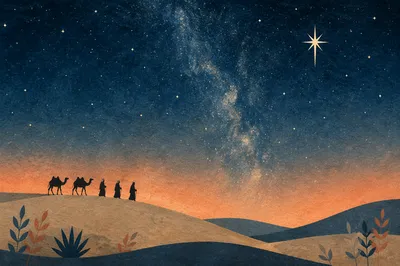 Wise Men Following Desert Star at Night