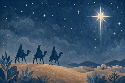 Wise Men Caravan Beneath Radiant Desert Star