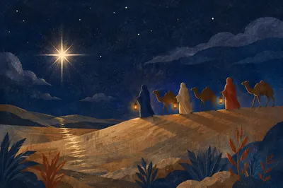 Wise Men Caravan Beneath Evening Star