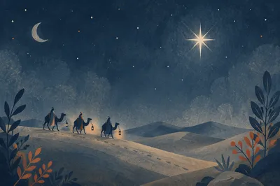Wise Men and Camels Under Guiding Star