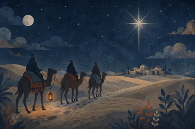 Wise Men Journey Under Desert Star