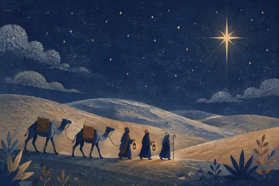 Wise Men Journey Under Desert Star