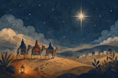 Wise Men Crossing Desert Under Christmas Star