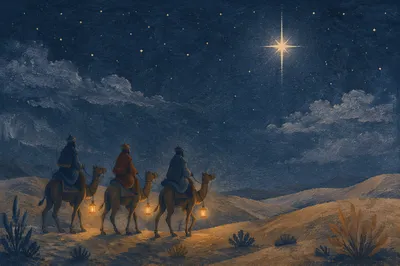 Wise Men Journey Under Desert Star