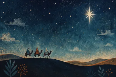 Wise Men Crossing Desert Under Guiding Star
