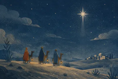 Wise Men and Camels Under Guiding Star