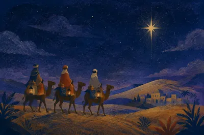 Wise Men Crossing Desert Under Bethlehem Star