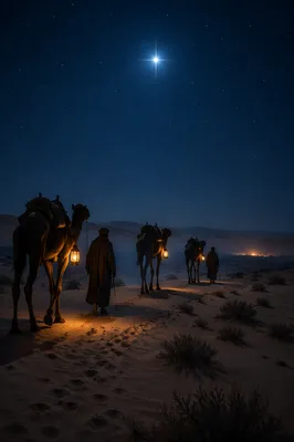 Wise Men Crossing Desert Under Bright Star