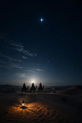 Wise Men Crossing Desert Beneath Star