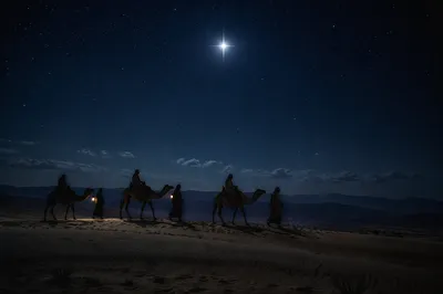 Wise Men Caravan Under Bethlehem Star