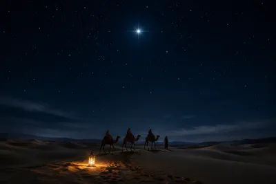 Wise Men Journey Beneath Bethlehem Star