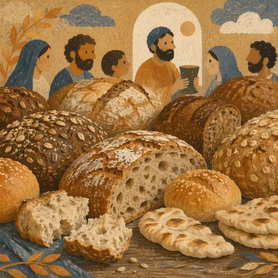 Global Communion Bread on Rustic Table