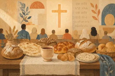 World Communion Sunday Bread Table Scene