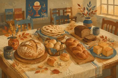 World Communion Sunday Bread Table Scene