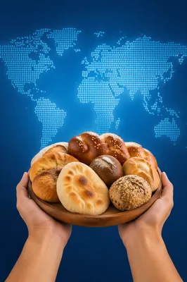 Global Communion Bread Tray on Blue Map