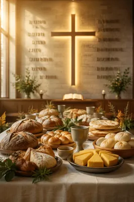 World Communion Sunday Bread Table in Chapel