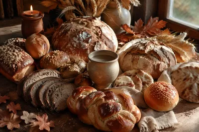 Global Bread Assortment on Rustic Table