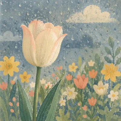 April Showers Tulip by Rainy Window