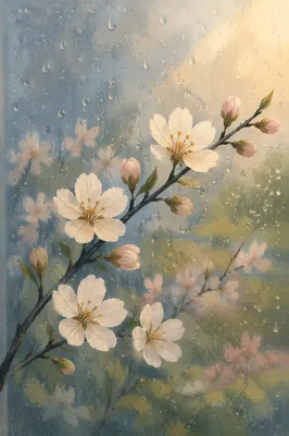 April Showers on Spring Blossom Window