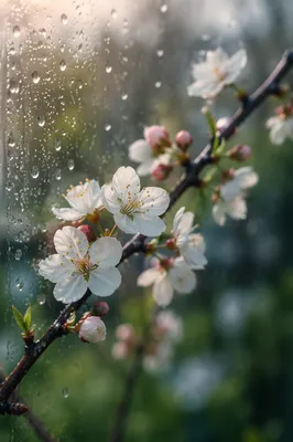 April Showers on Spring Blossom Window