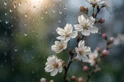 April Showers on Spring Blossoms Window