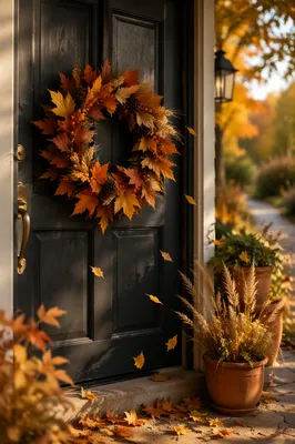 Autumn Wreath on Charcoal Front Door