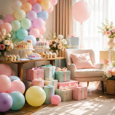 Pastel Baby Shower Balloons and Gift Decor