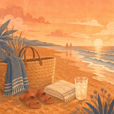 Golden Beach Sunset Summer Vacation Scene