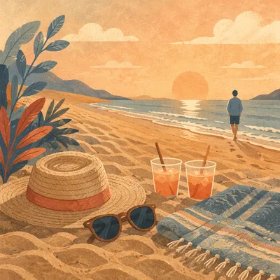 Golden Hour Beach Vacation Scene