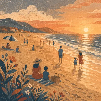 Golden Hour Beach Sunset Vacation Scene
