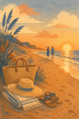 Golden Beach Sunset Summer Vacation Scene