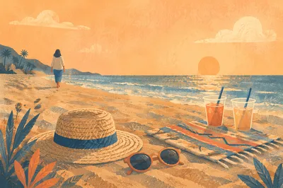 Golden Hour Beach Vacation Scene