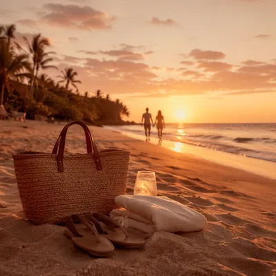 Golden Beach Sunset Summer Vacation Scene