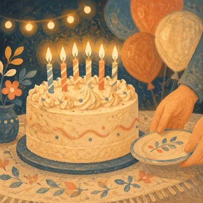 Cozy Birthday Cake with Glowing Candles