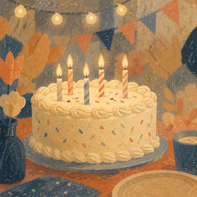 Cozy Birthday Cake Candles Close-Up