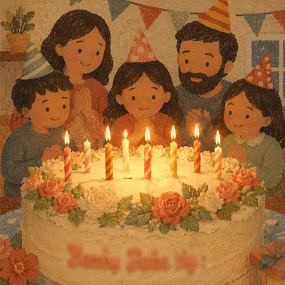 Close-Up Birthday Cake with Lit Candles