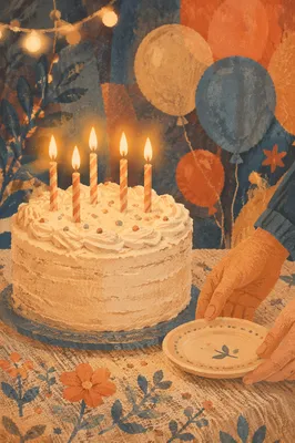 Cozy Birthday Cake Candlelight Close Up