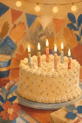 Close-Up Birthday Cake with Glowing Candles