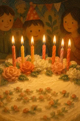 Close-Up Birthday Cake with Lit Candles