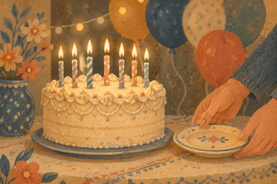 Cozy Birthday Cake Candlelight Close Up