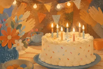 Cozy Birthday Cake Candles Close-Up