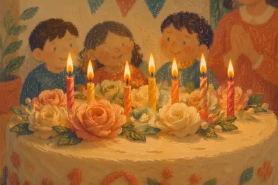 Close-Up Birthday Cake with Lit Candles
